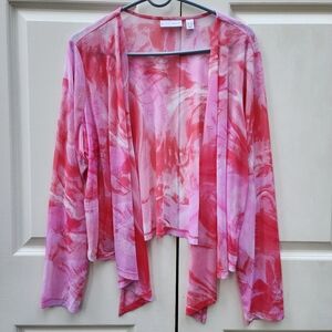 Susan Graver Women's Top Sz XL Printed Mesh Long Sleeve Shrug Pink